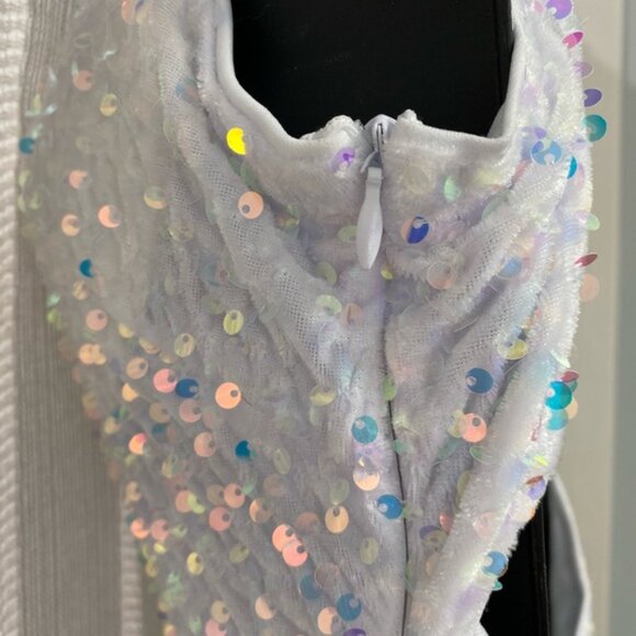 NWT‎ Elegant White Iridescent Sequins Tulle Mermaid Prom Wedding Gown Size M - Picture 8 of 16